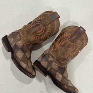 Anderson Bean Brown Kids Boots with Orange and Blue Stitching